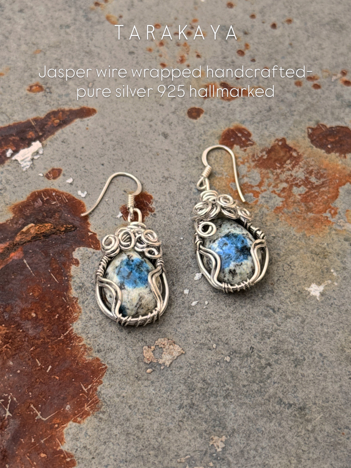 925 Sterling Silver Jasper Hook Wire Wrap Handcrafted Spiral Earrings