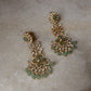 925 Sterling Silver Gold Plated Antique Moissanite Polki Green Onyx , Fresh Water Pearls Statement Earrings