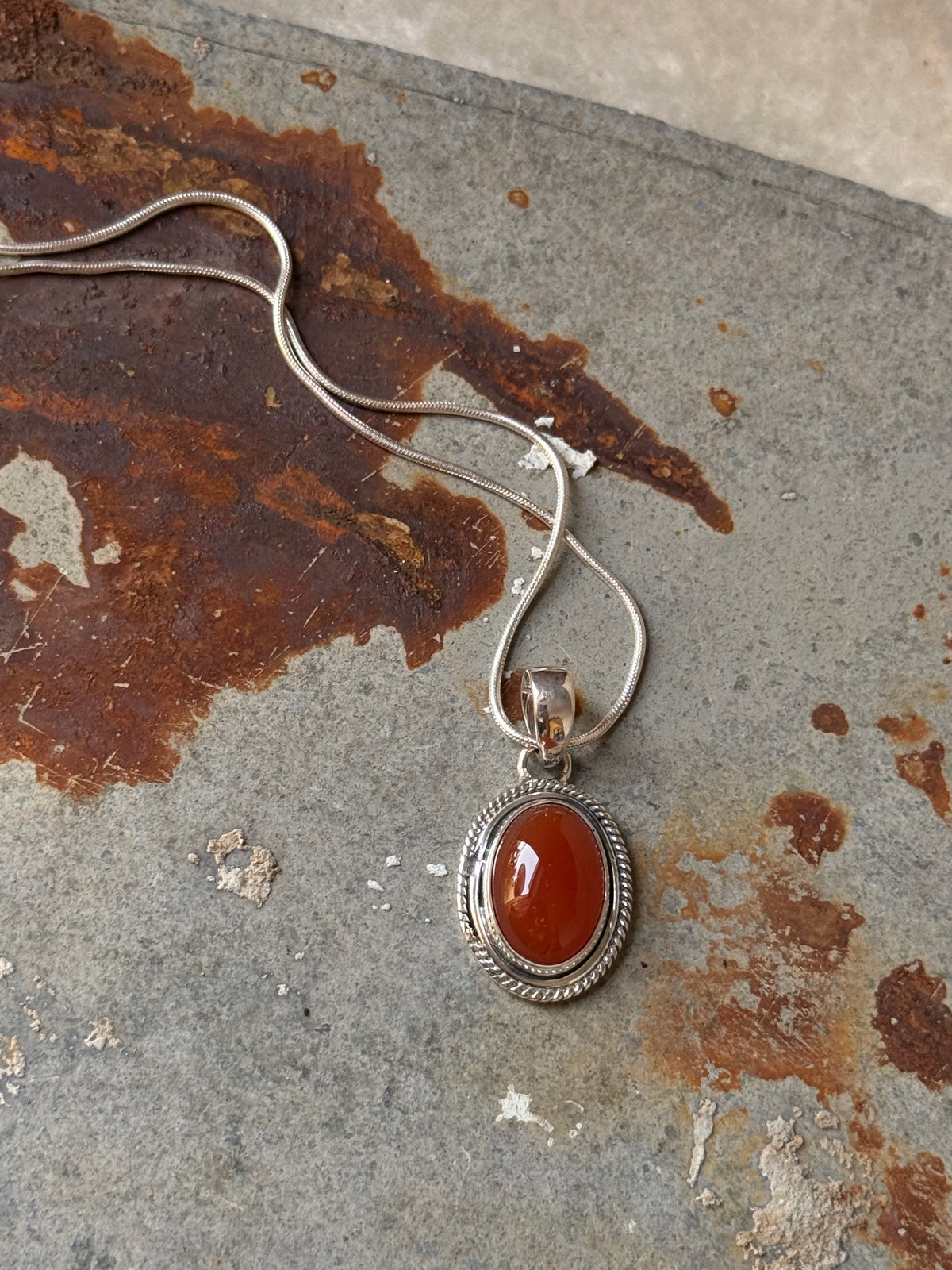 925 Sterling Silver Carnelian Oval Handcrafted One of a Kind Statement Pendant
