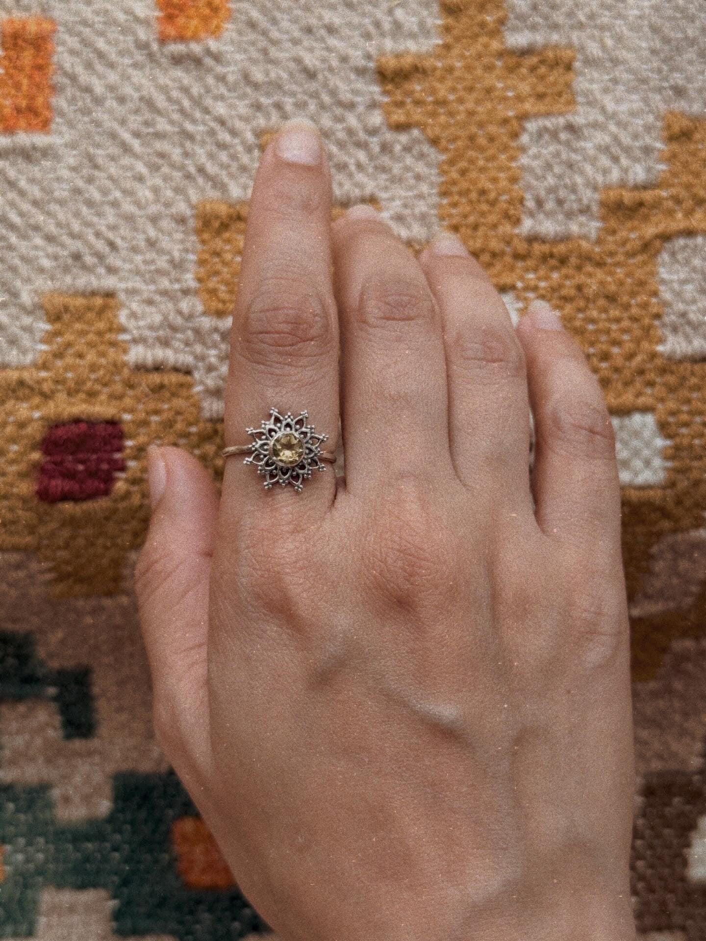 Citrine Mandala 925 Sterling Silver Ring
