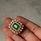925 Sterling Silver Gold Plated Green onyx , Antique Moissanite Polki Adjustable Ring