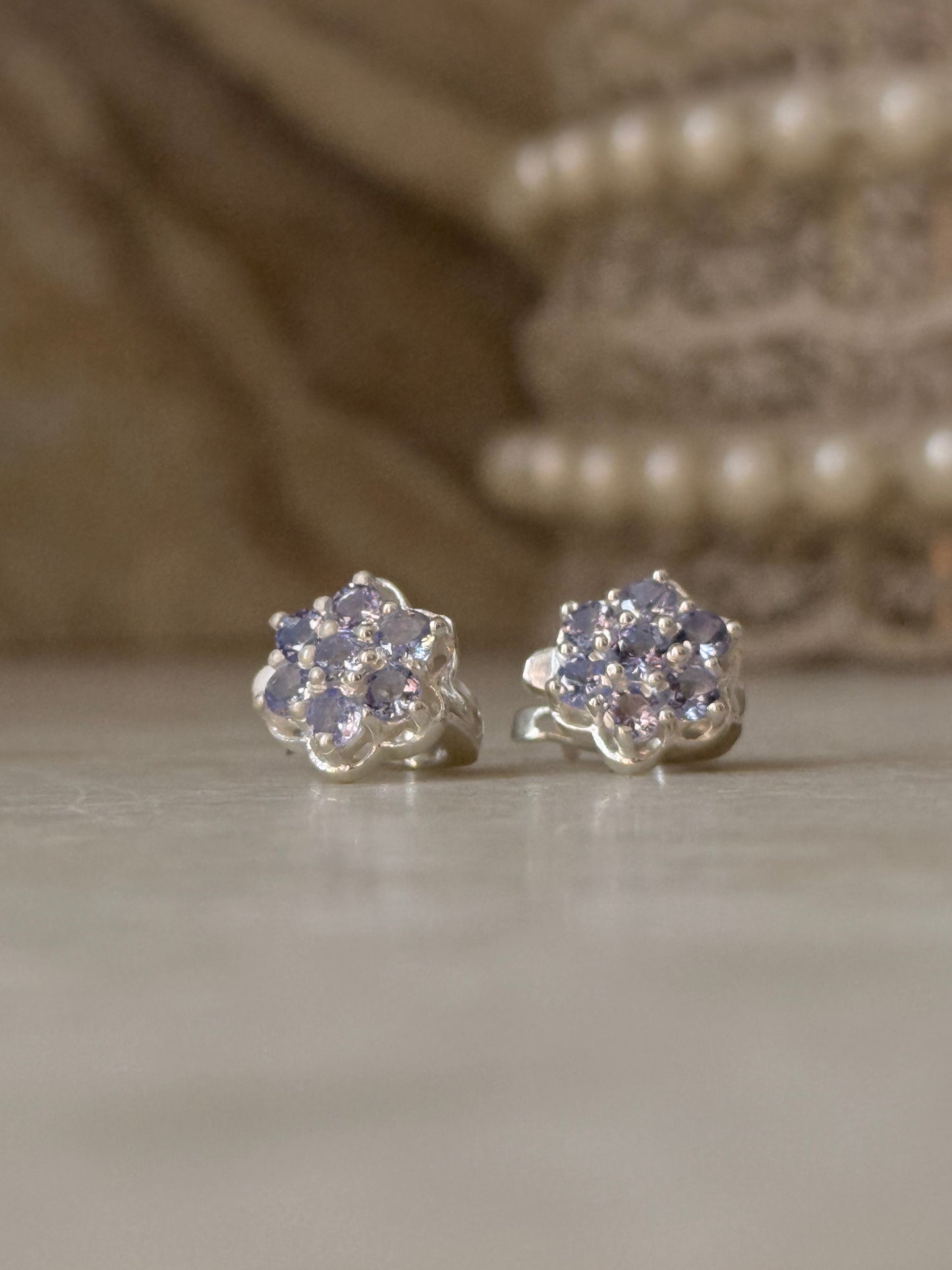 925 Sterling Silver Tanzanite Small Floral Dream Earrings