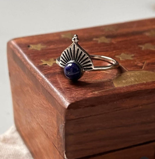 925 Sterling Silver Lapis Lazuli Fan Boho Ring