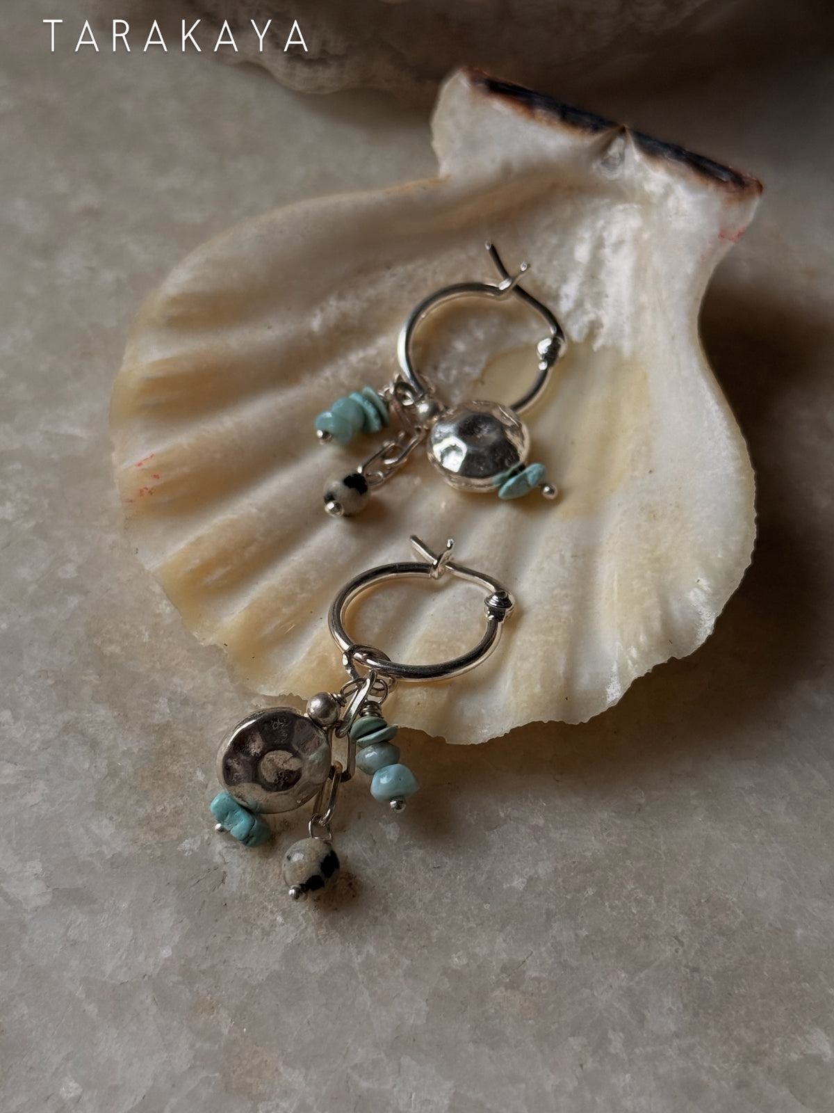 925 Sterling Silver Larimar, Turquoise, Dalmatian Jasper With Paper Clip Chain Earrings