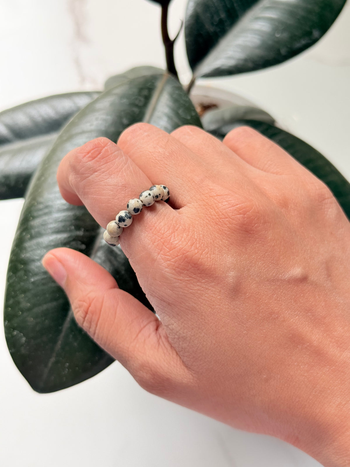 Dalmatian Jasper 4MM Natural Crystal Stretchy Rings