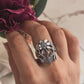 Statement big floral garden ring in sterling silver with a chunky design.