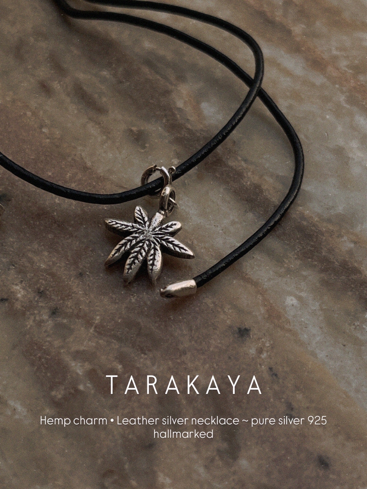 Hemp charm leather 925 sterling silver necklace  