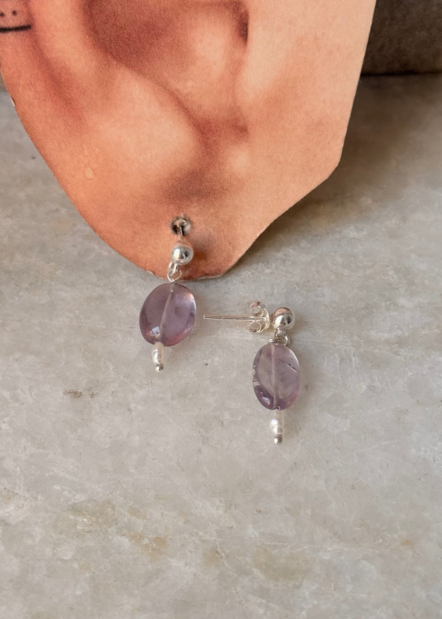 925 Sterling Silver Amethyst Tumble Pearl Ball Studs