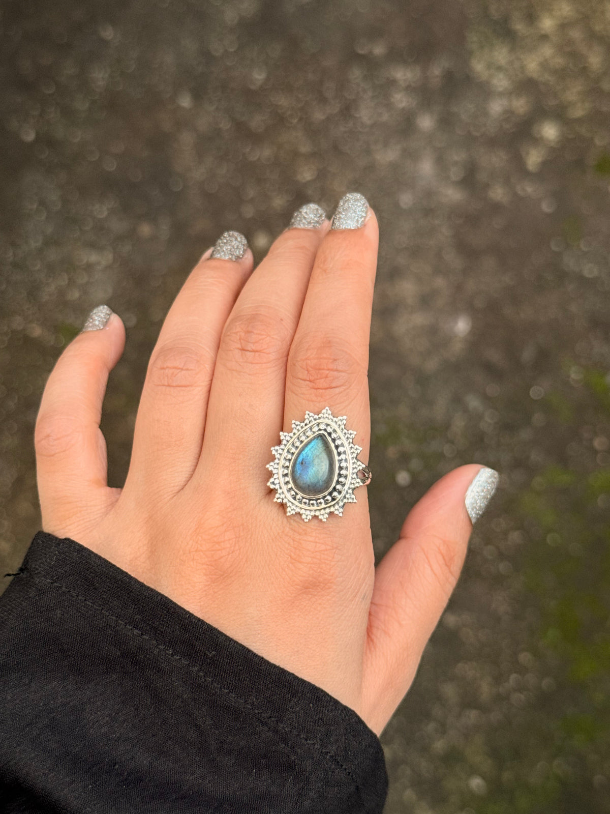 925 Sterling Silver Labradorite Pear Boho Statement Handcrafted Ring
