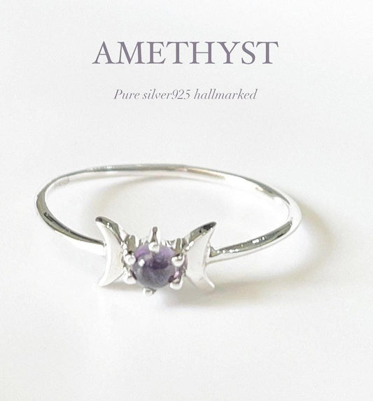 Amethyst Moon Phases Silver Ring
