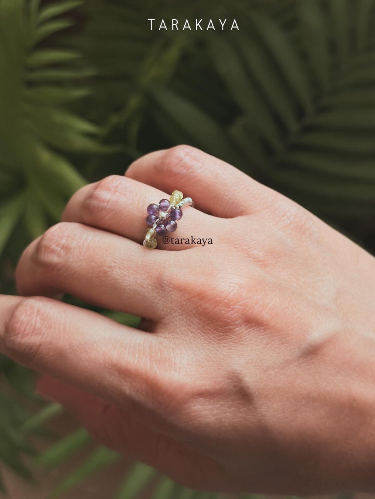 925 Sterling Silver Amethyst & Peridot Floral Wire Wrapped Handcrafted Ring