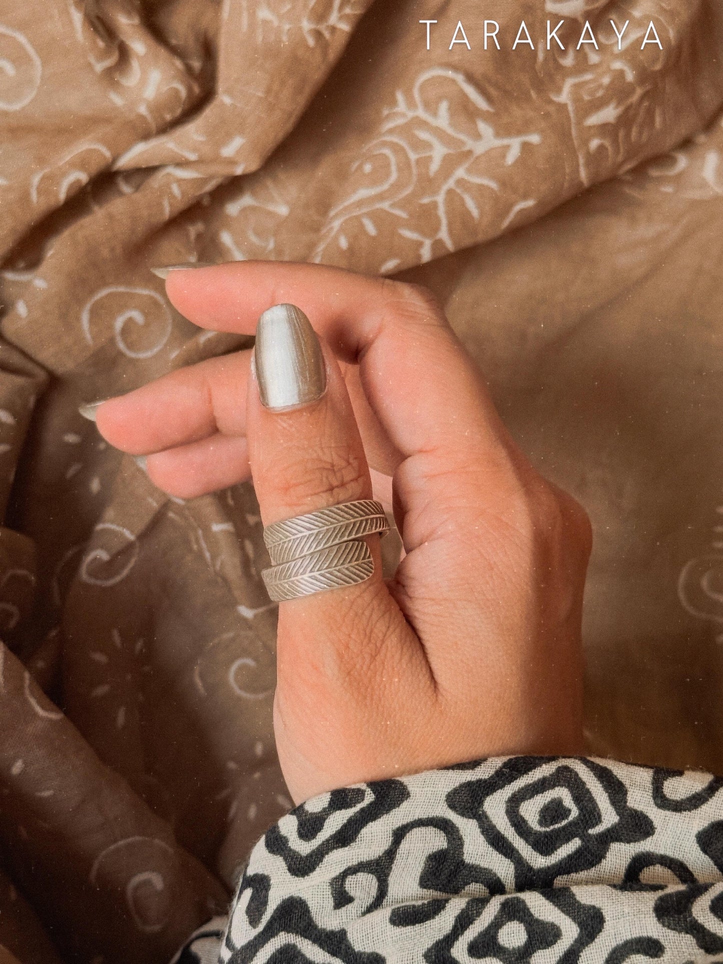 925 Sterling Silver Bohemian Dessert Spirit - Leaf Textured Wrap Hill Tribe Handcrafted Adjustable Ring