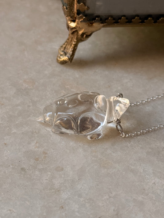 925 Sterling Silver Clear Quartz Tortoise Handcrafted Necklace