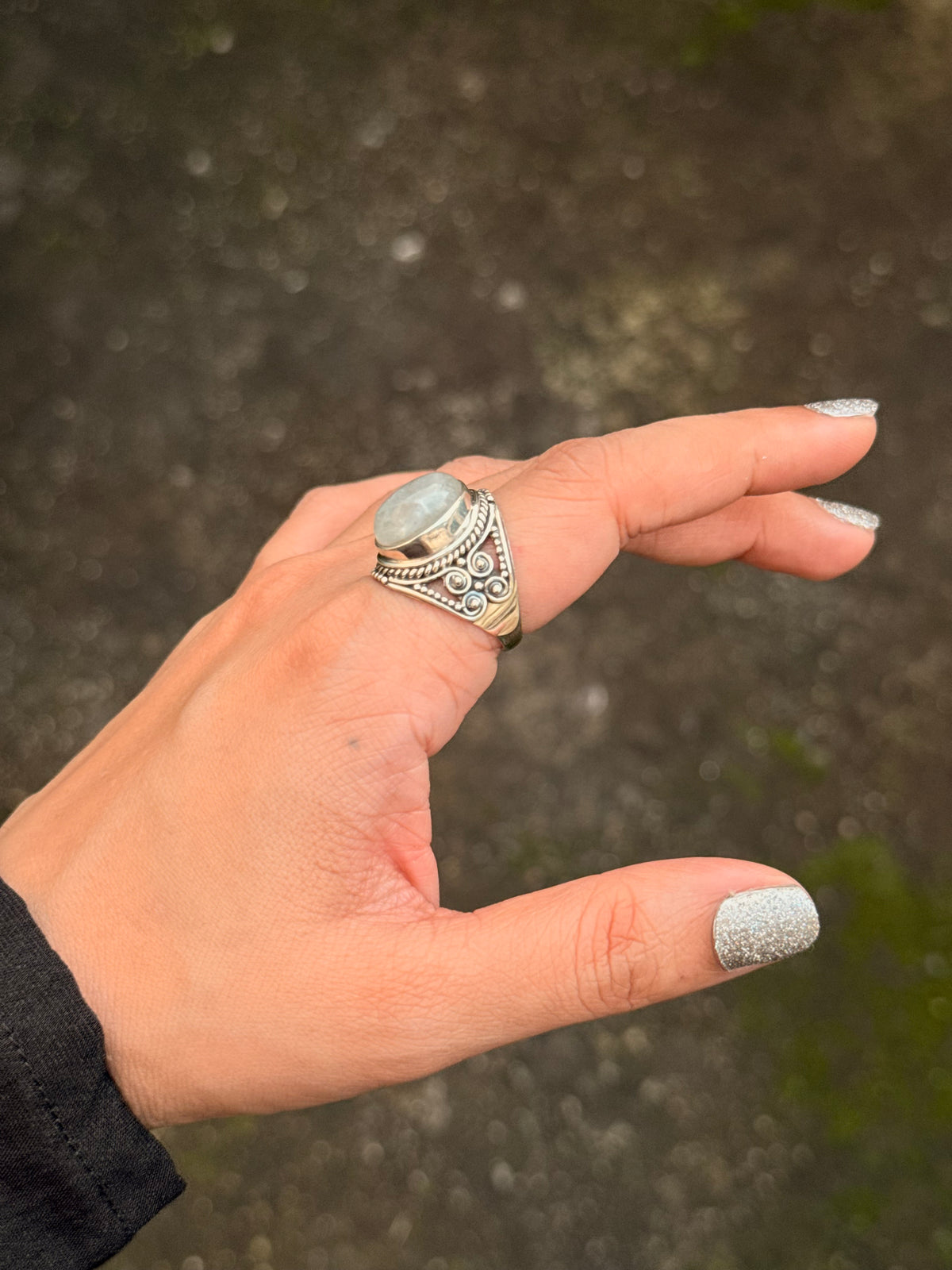 925 Sterling Silver Moonstone Big Oval Handcrafted Ring