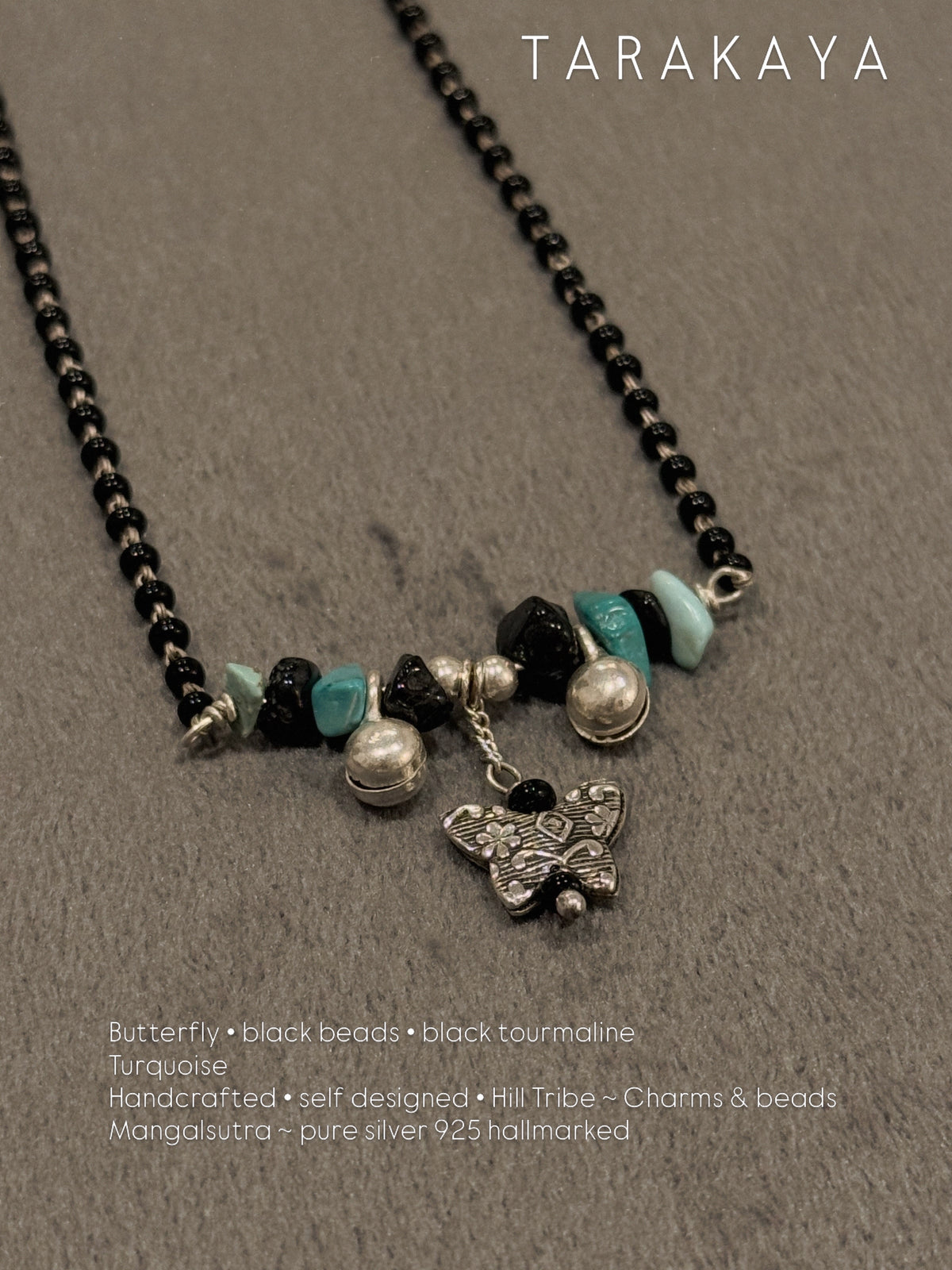 925 Sterling Silver Black Tourmaline & Turquoise Mangalsutra