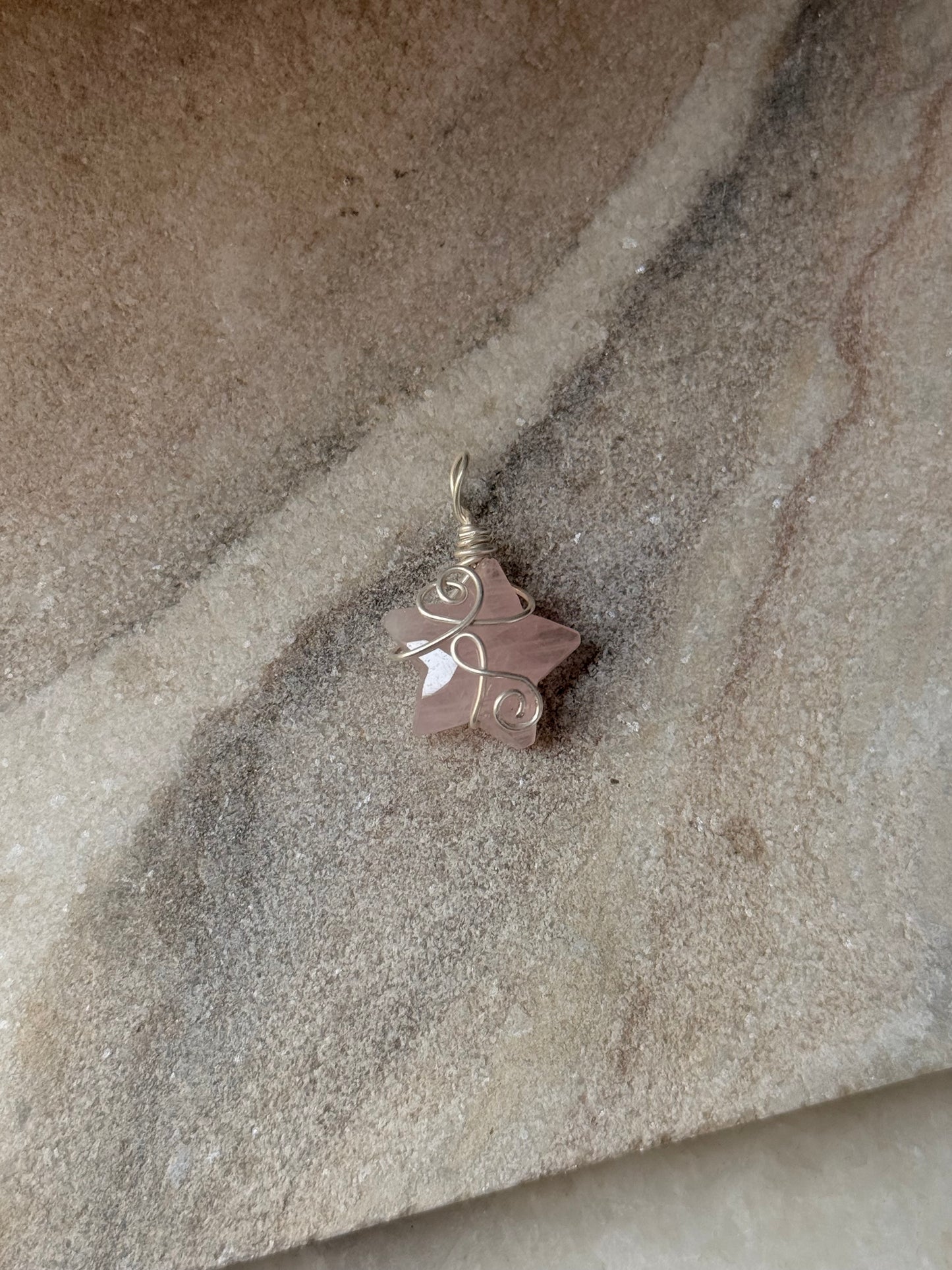 925 Sterling Silver Rose Quartz Star Wire Wrapped Handcrafted Pendant