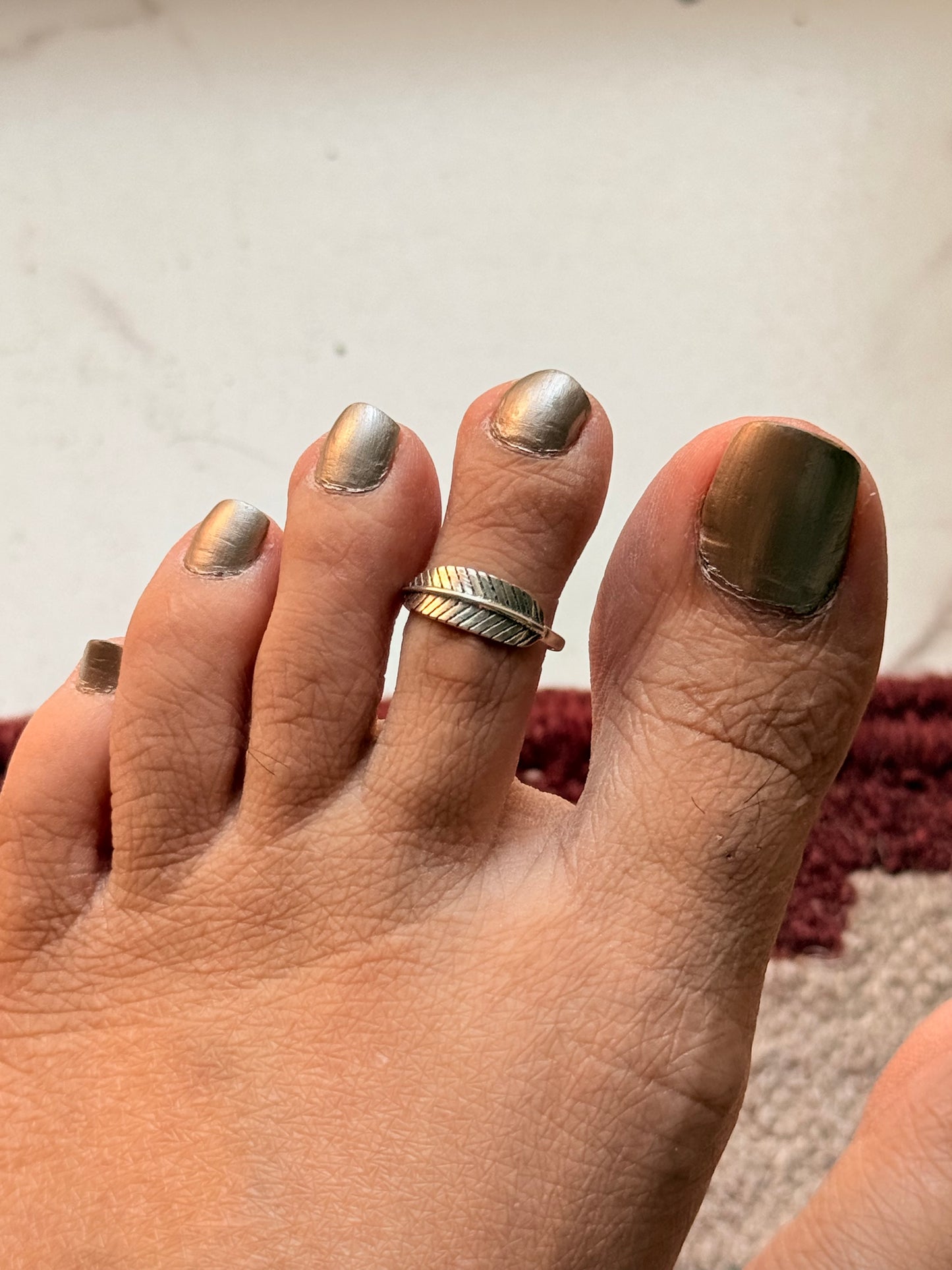 925 Sterling Silver Leaf Detailed Toe Ring