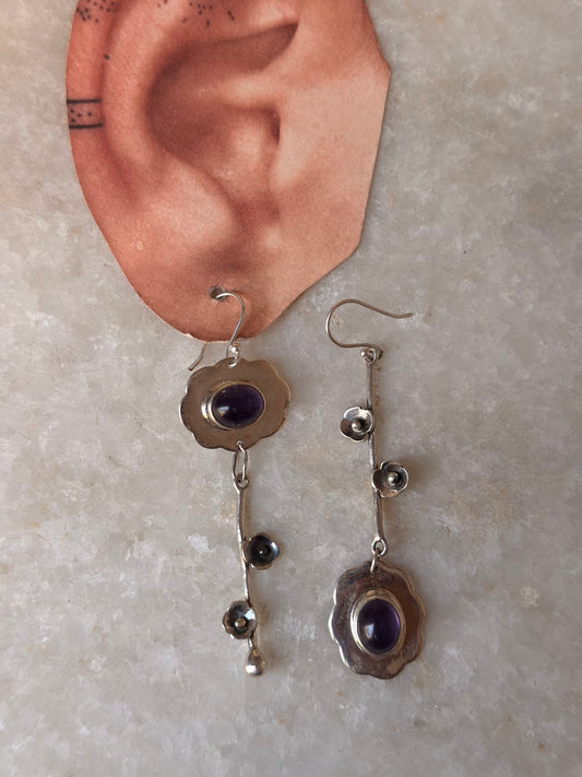 925 Sterling Silver Amethyst Big Mix Match Forest Earrings