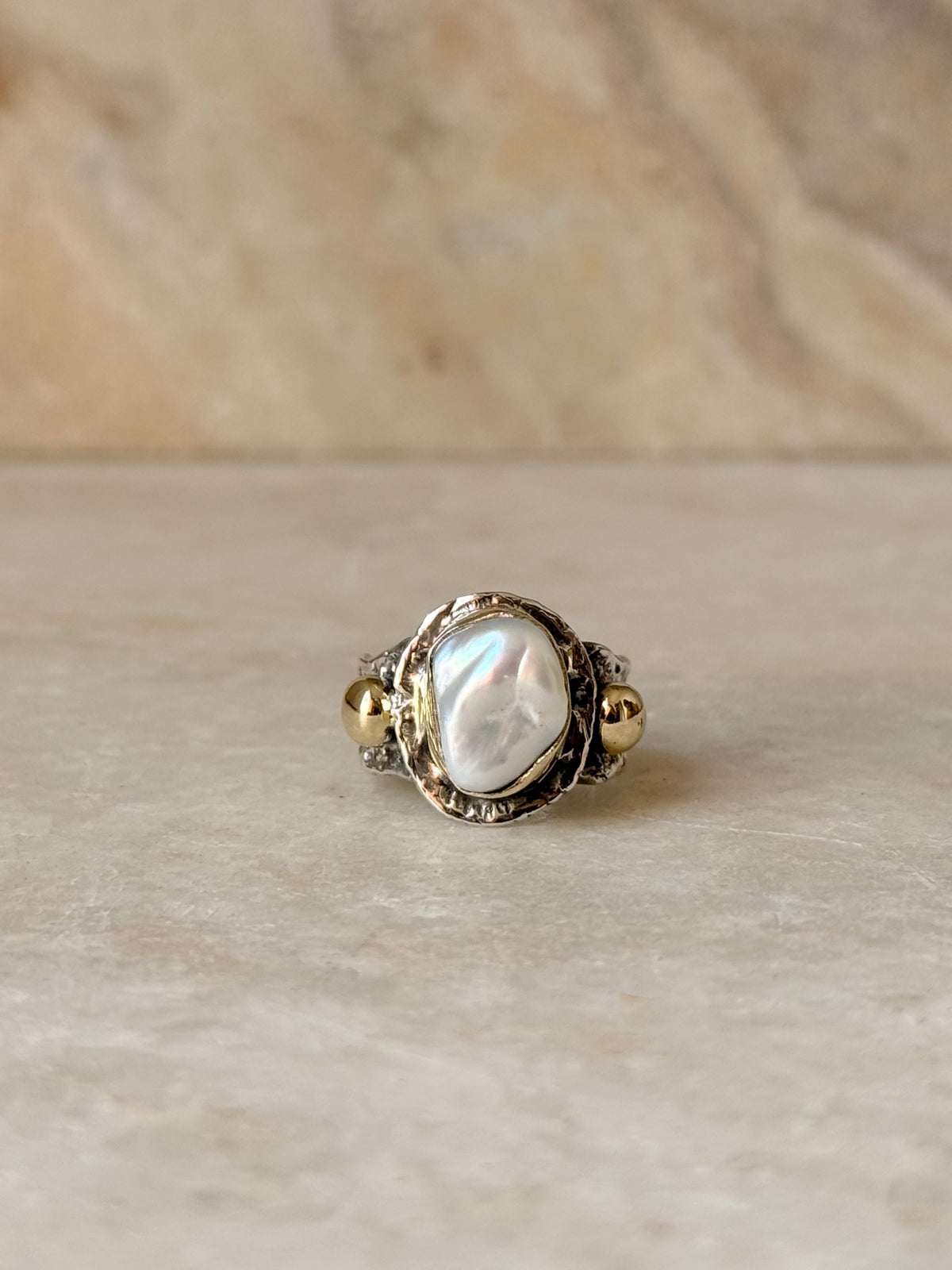 925 Sterling Silver Baroque Pearl Rustic Fusion Handcrafted Ring