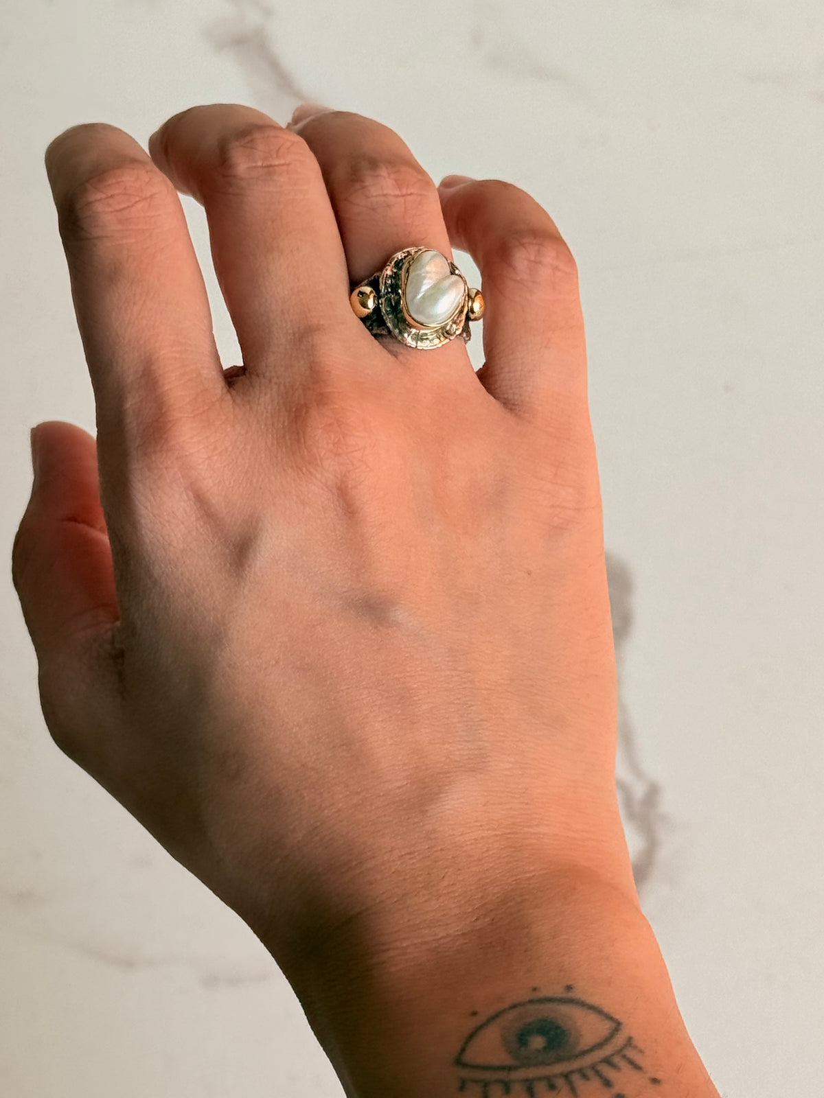 925 Sterling Silver Baroque Pearl Rustic Fusion Handcrafted Ring