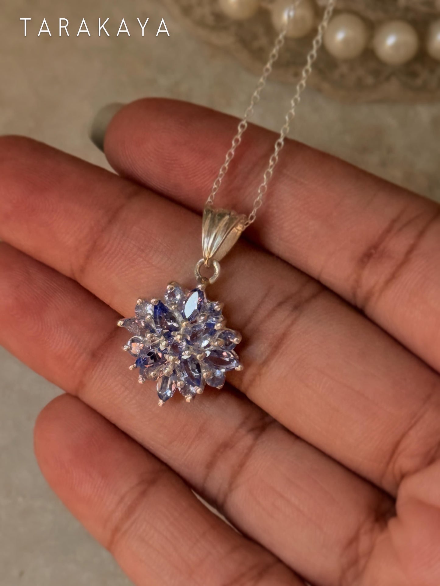 925 Sterling Silver Tanzanite big Flower Statement Pendant