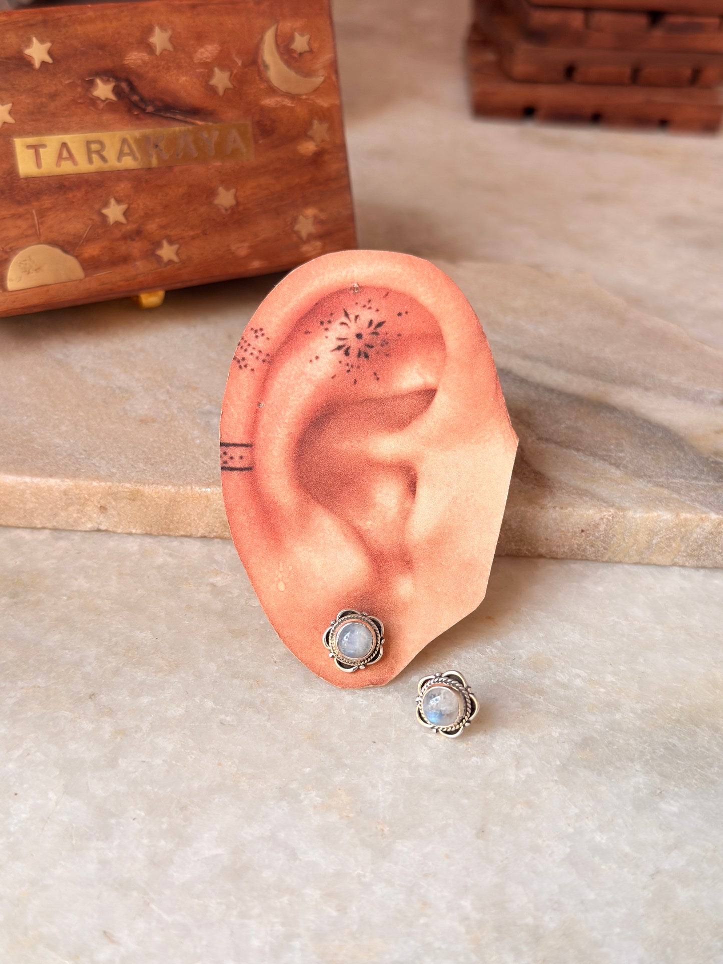 925 Sterling Silver Moonstone Flower Studs Earrings