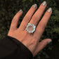 925 Sterling Silver Clear Quartz Solitaire Round Chunky Statement Ring