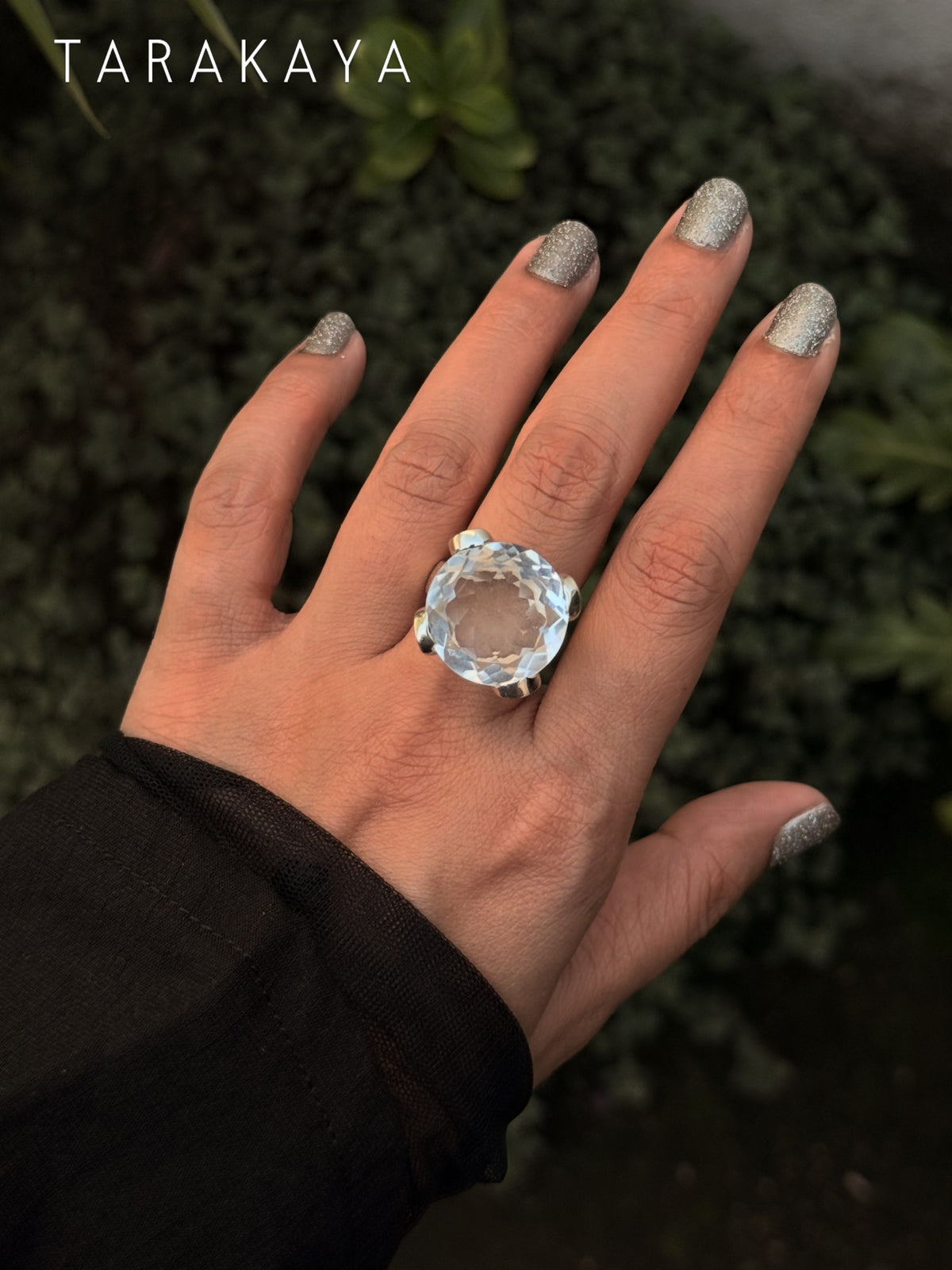 925 Sterling Silver Clear Quartz Solitaire Round Chunky Statement Ring