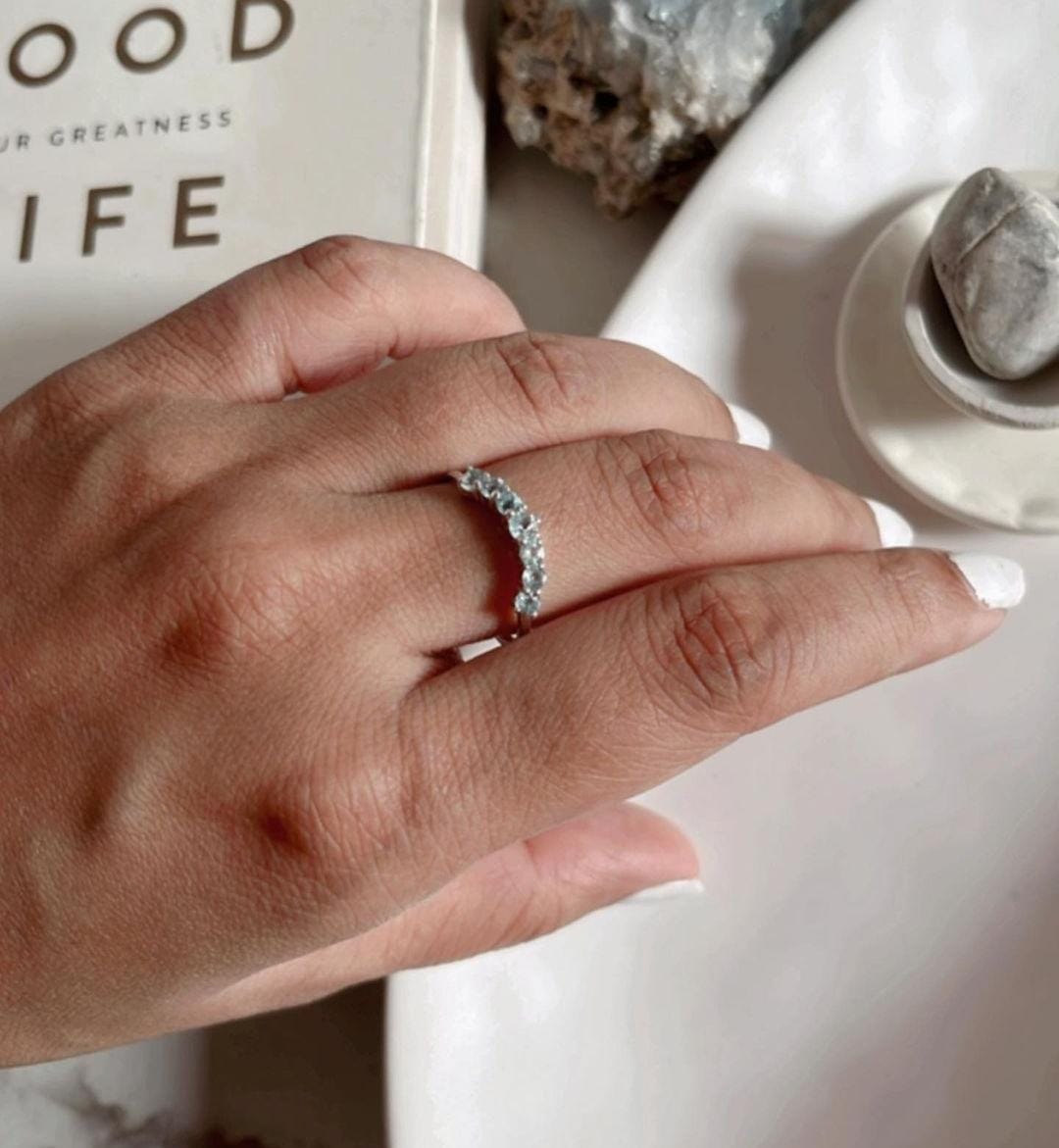 Elegant Blue Topaz Crown Stone Ring in Silver