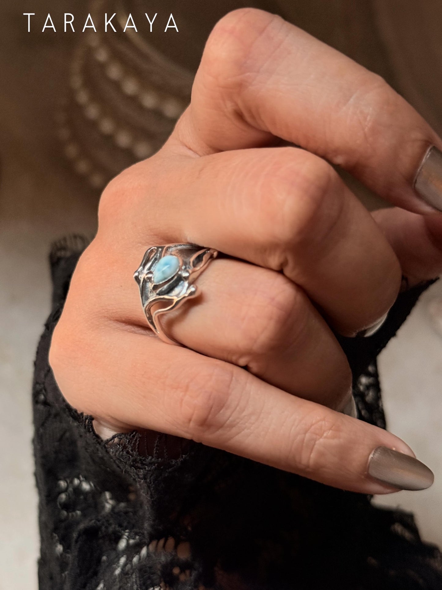 925 Sterling Silver New Larimar Molten Drip Ring