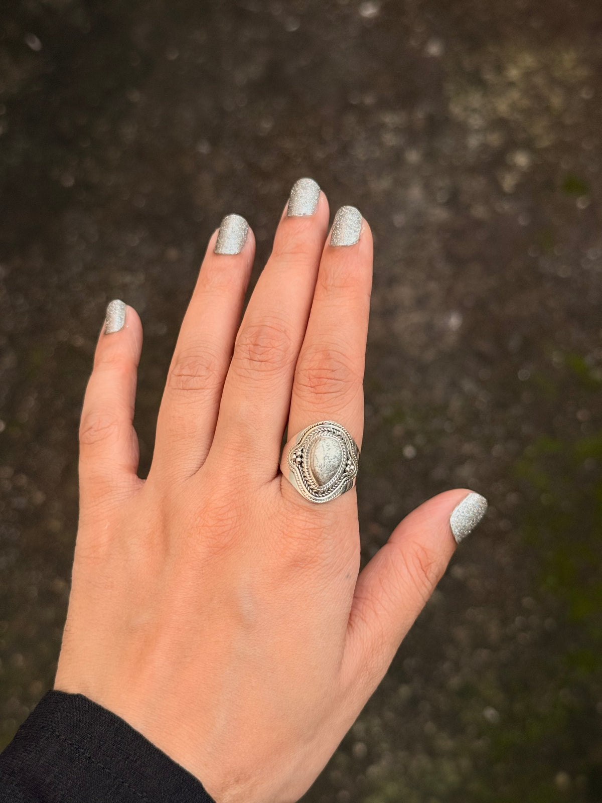 925 Sterling Silver Jasper Pear Handcrafted Boho Ring