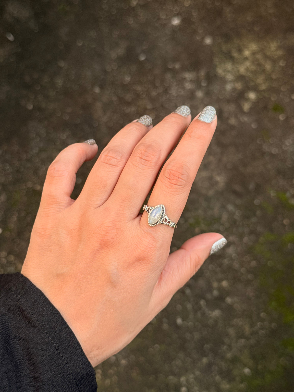 925 Sterling Silver Moonstone Marquise Faceted Snake Ring