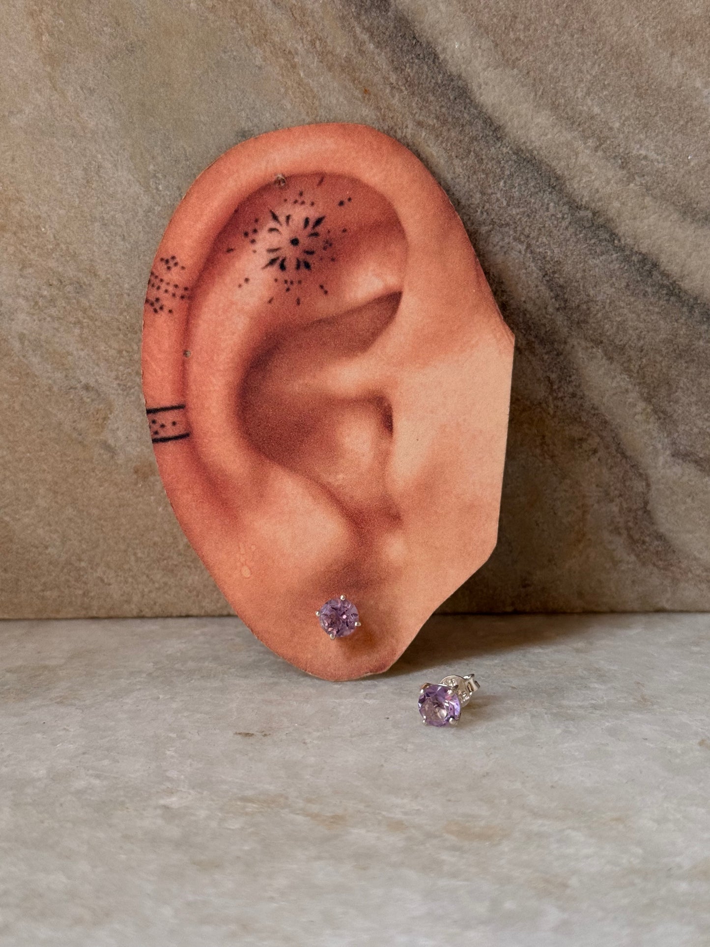 925 Sterling Silver Amethyst Round Cut 6MM Studs Earrings