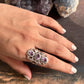 Three Stone Amethyst Statement Ring in Silver 