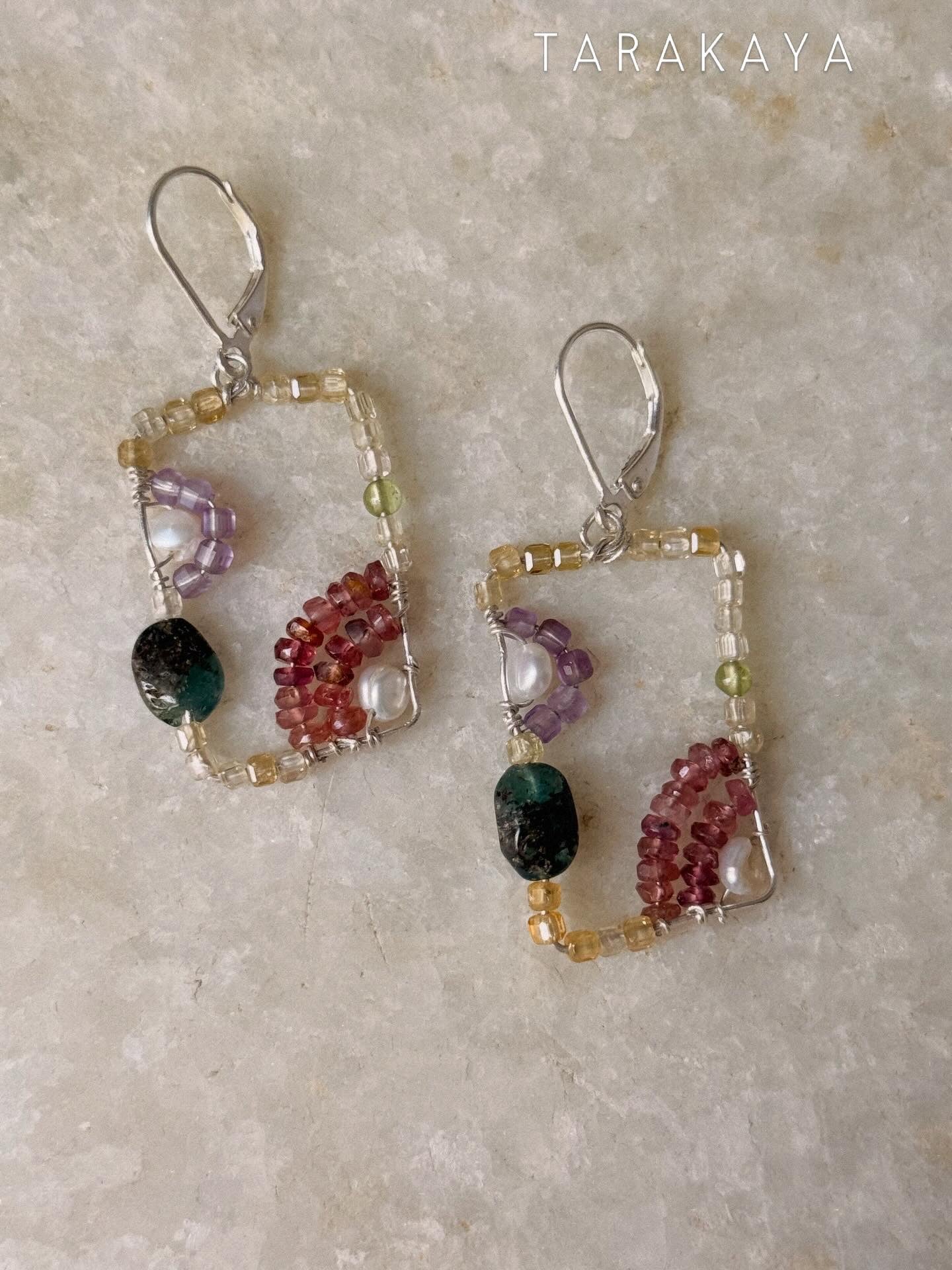 925 Sterling Silver Wire Wrap Contemporary Style Handcrafted Natural Crystals Lever Back Earrings