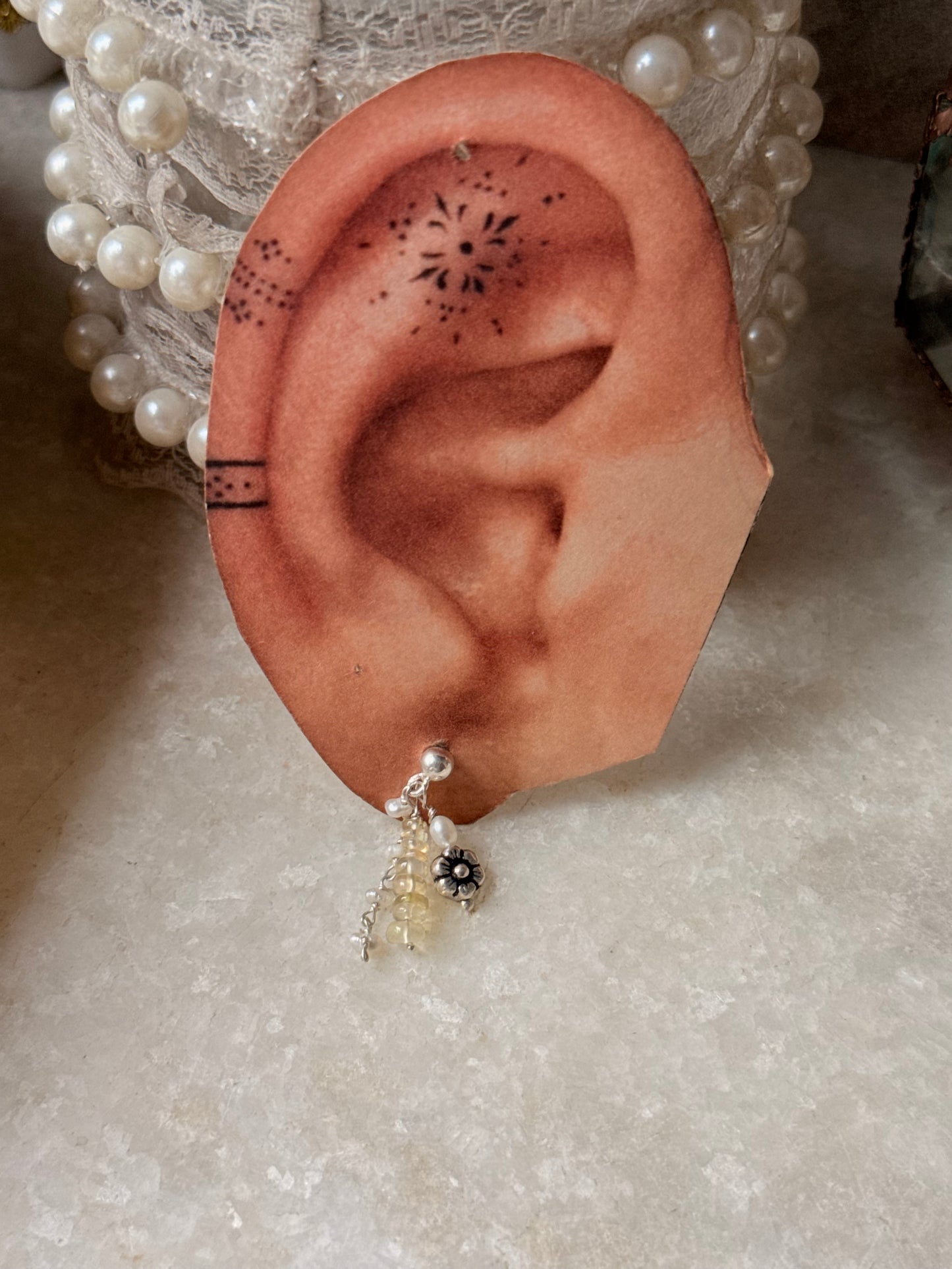 925 Sterling Silver Ethiopian Opals & Fresh Water Pearls Hand beaded , Floral Charm Handcrafted Studs Earrings