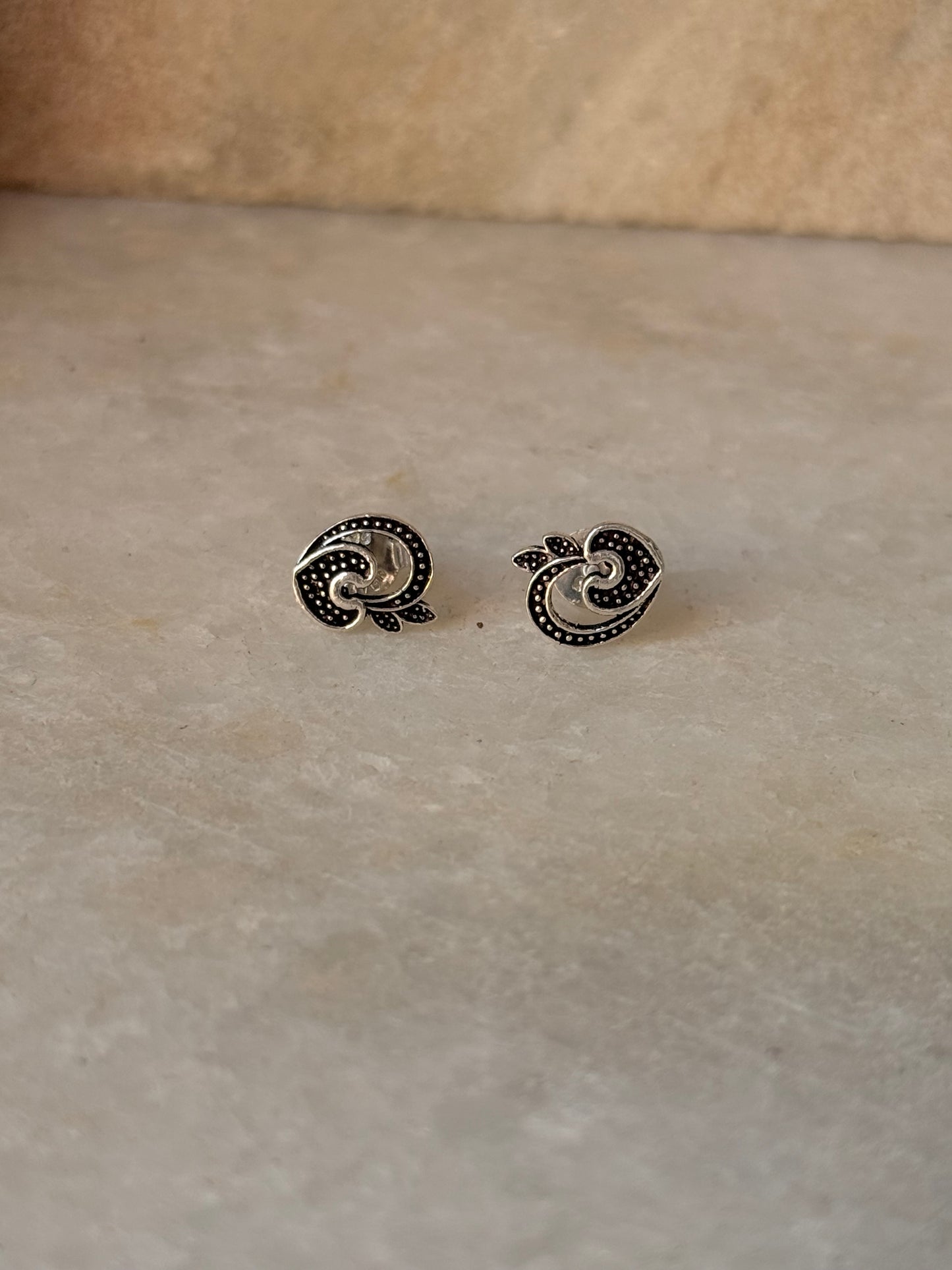 925 Sterling Silver Antique Plain Oxidised Boho Studs Earrings