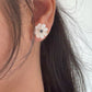 925 Sterling Silver Mother of Pearl Flower Carved - Black Spinel Round Studs- 2 in 1