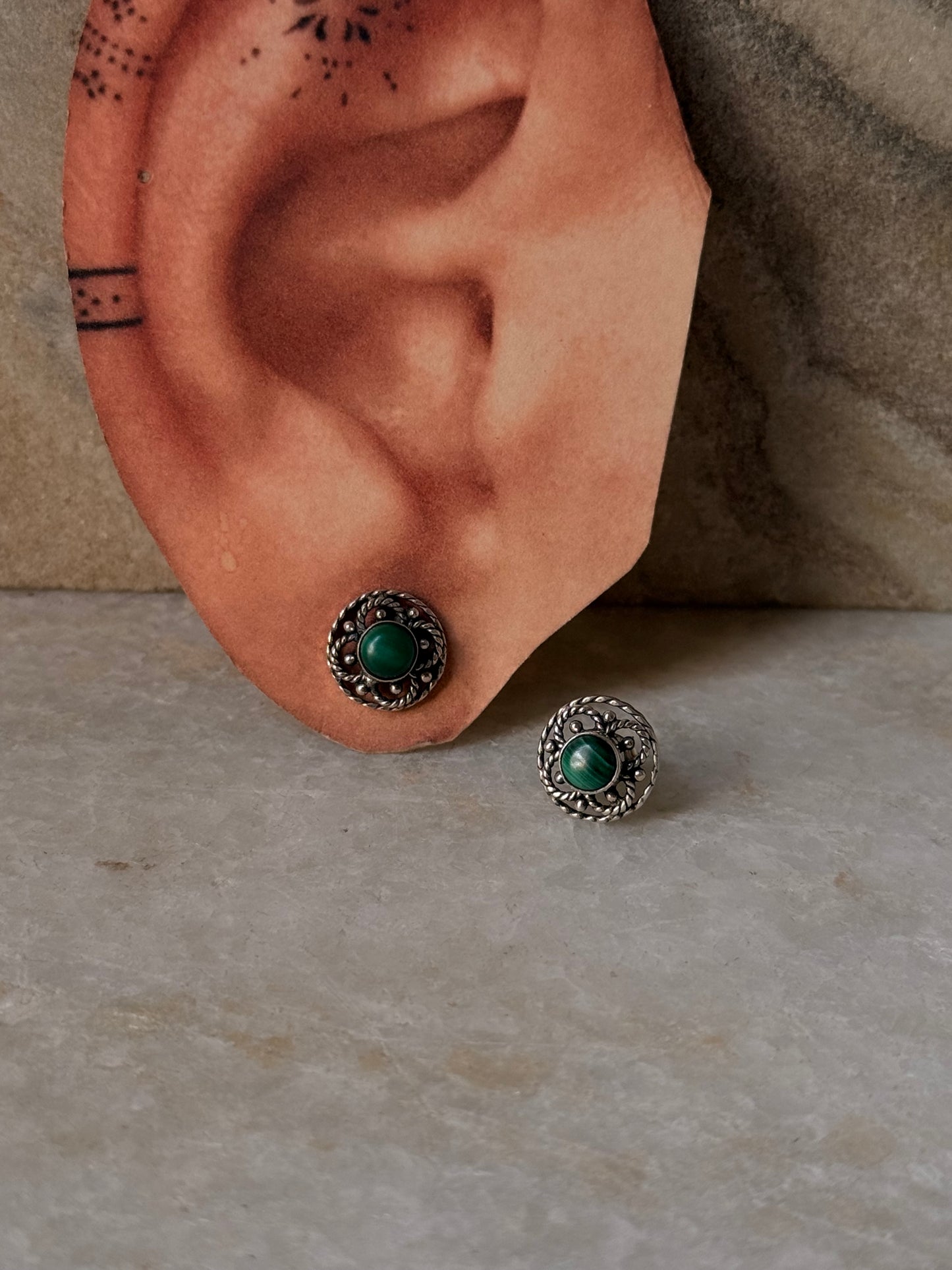 925 Sterling Silver Malachite Flower Earrings