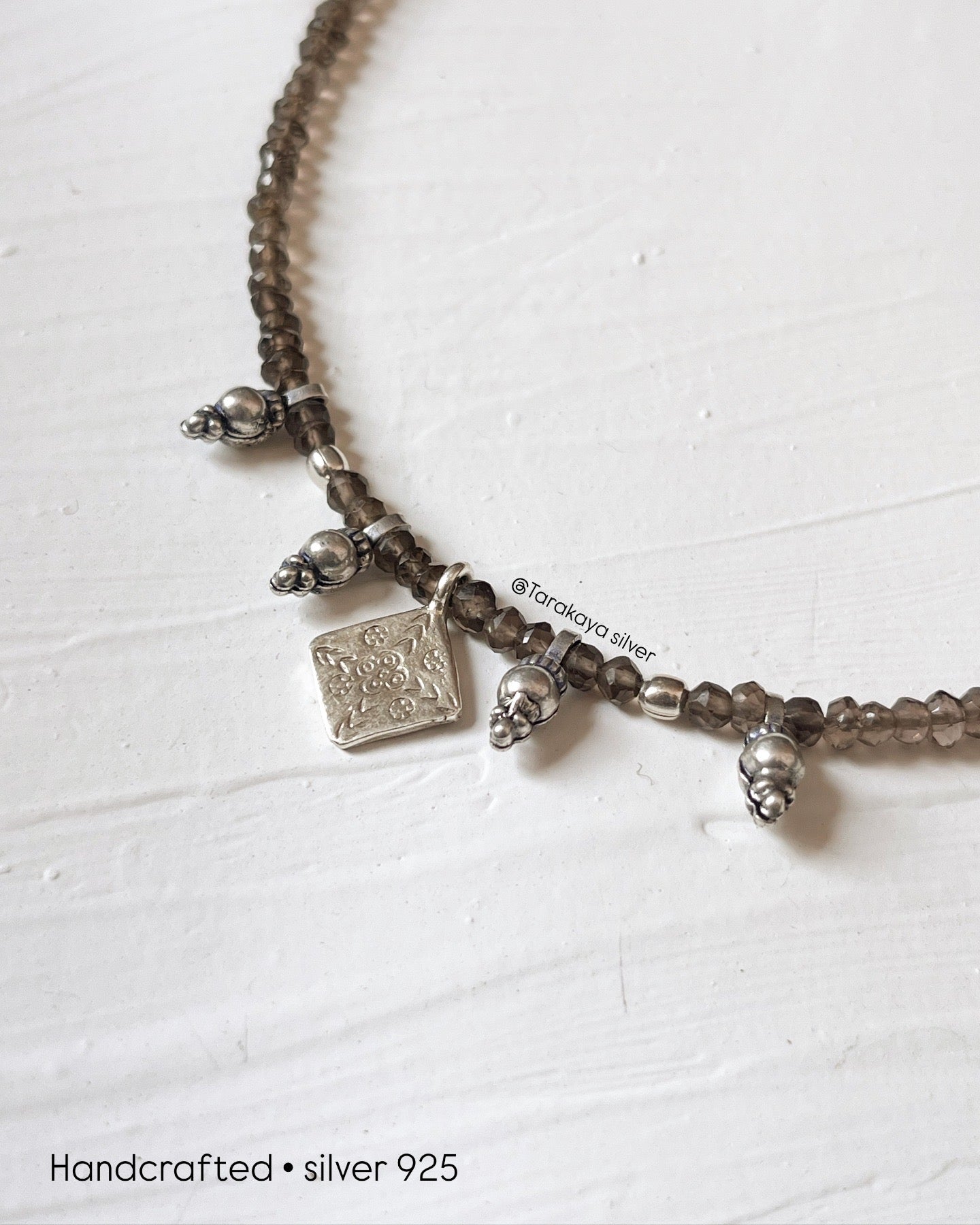 Smokey Quartz 3MM-4MM Faceted Tribal Handcrafted 925 Sterling Silver Boho Necklace
