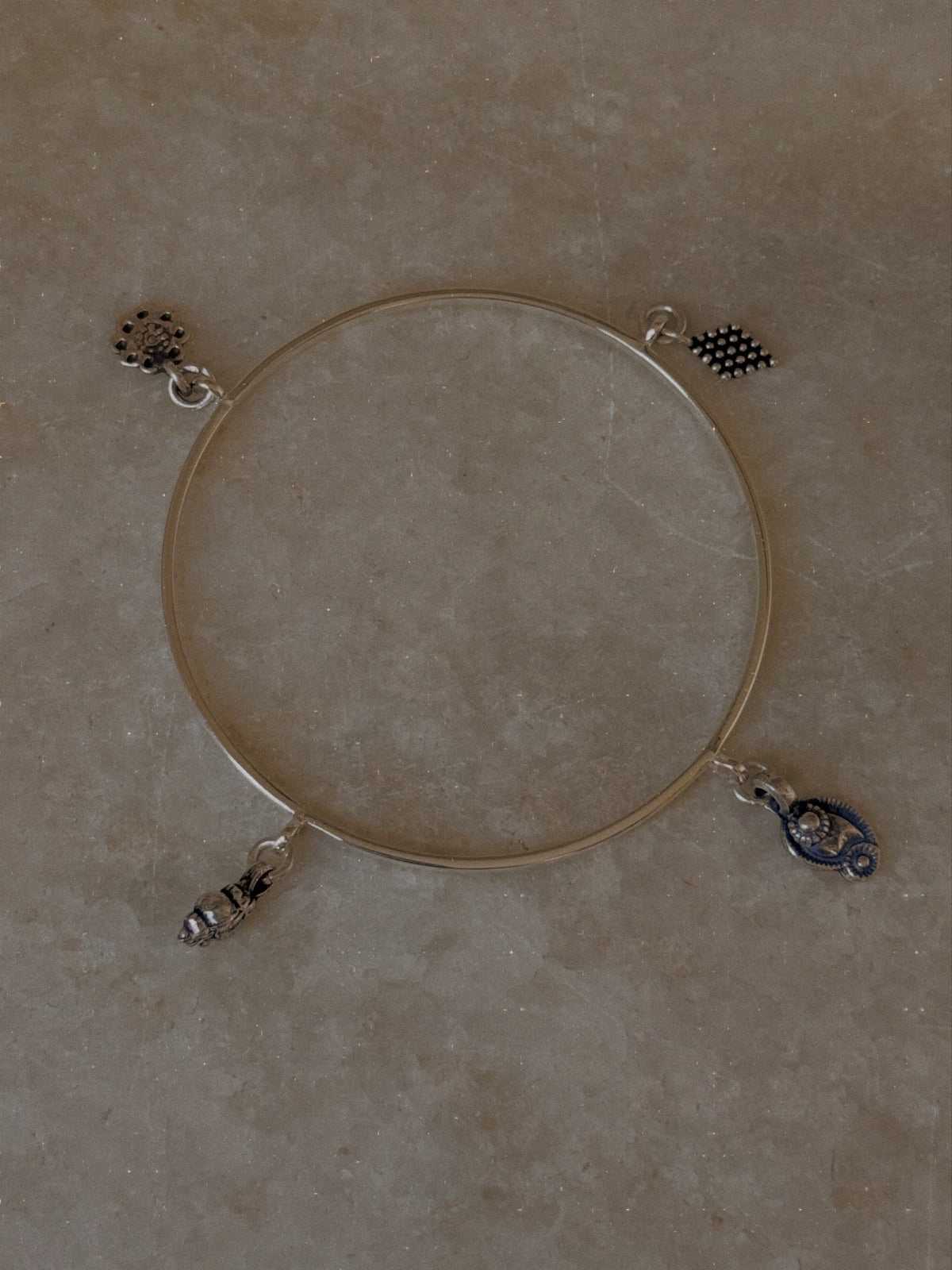 925 Sterling Silver Tribal Charms Stackable Bangle- single pc