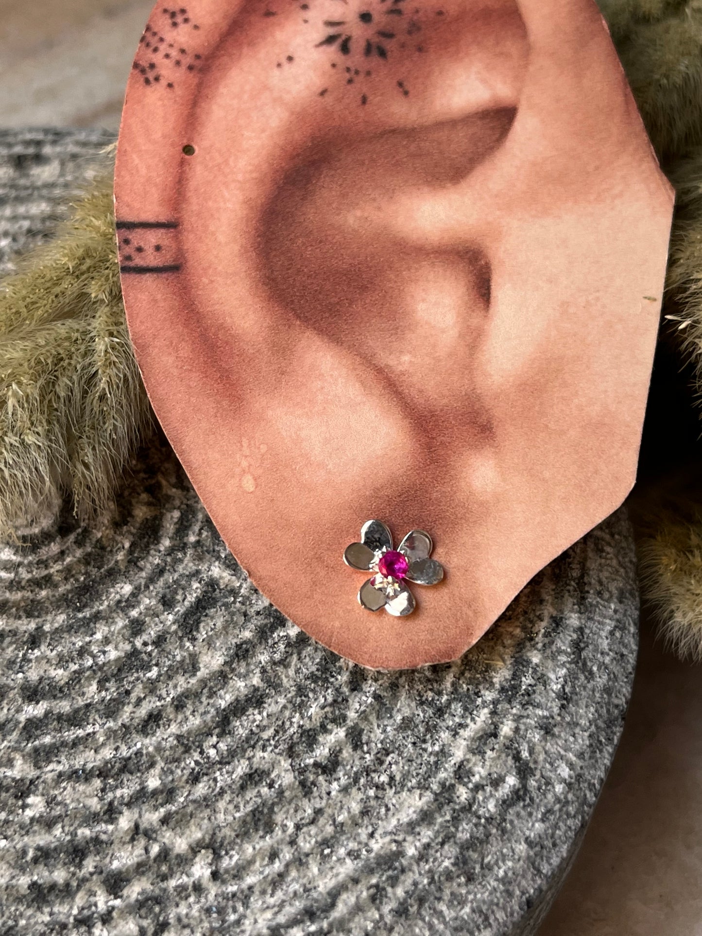 Ruby Lab Grown Flower 925 Sterling Silver Studs