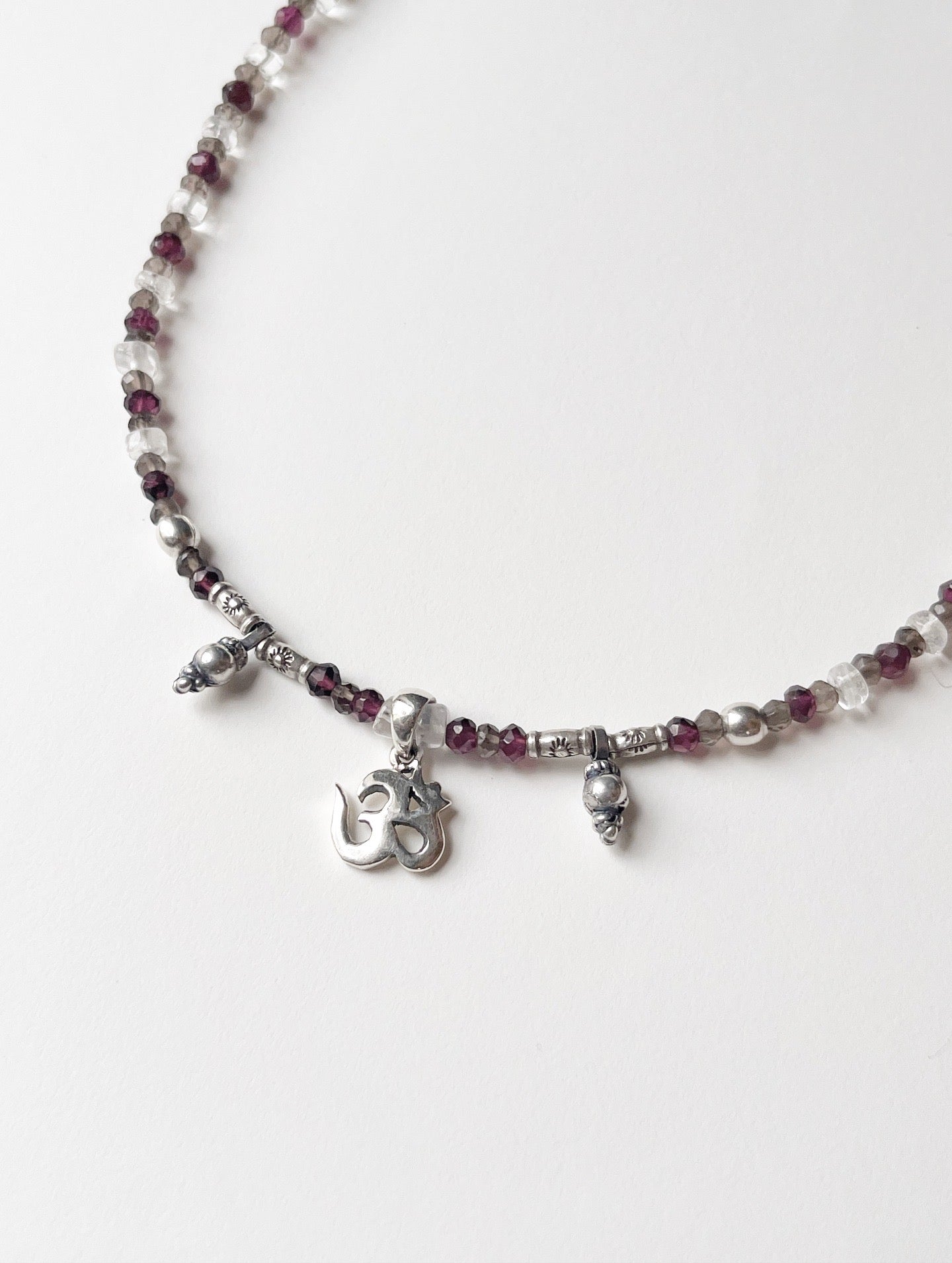 Handcrafted OM AUM Sterling Silver Boho Choker Necklace with Healing Crystals