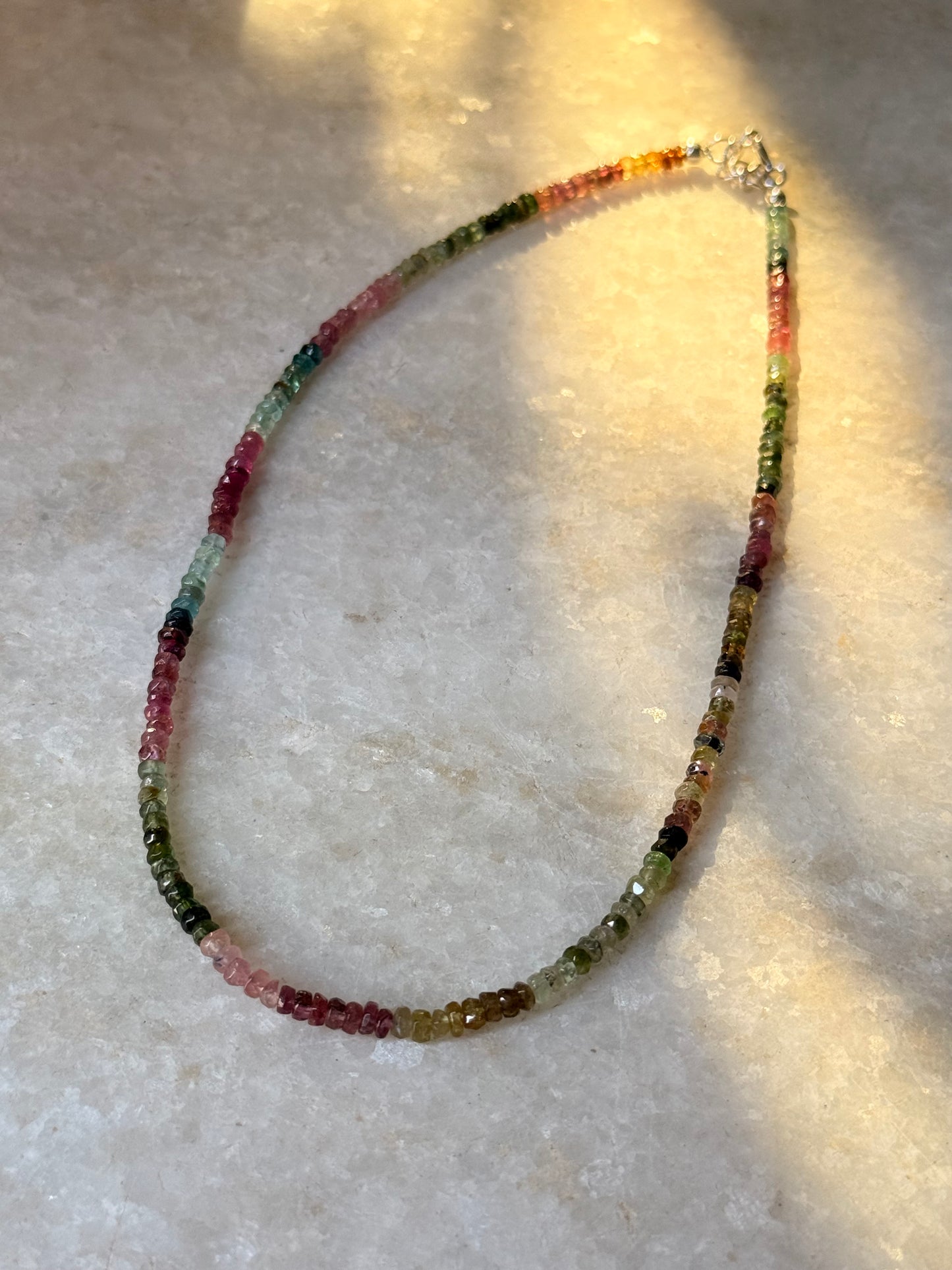 925 Sterling Silver Multi Tourmaline 4mm Rondelle Necklace