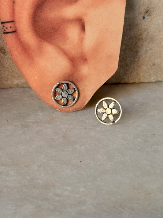 925 Sterling Silver Antique Plain Oxidised Boho Studs Earrings