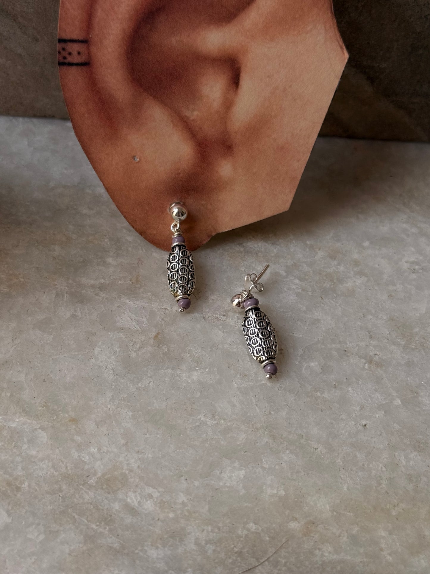 925 Sterling Silver Boho Lavender Beads Studs Earrings