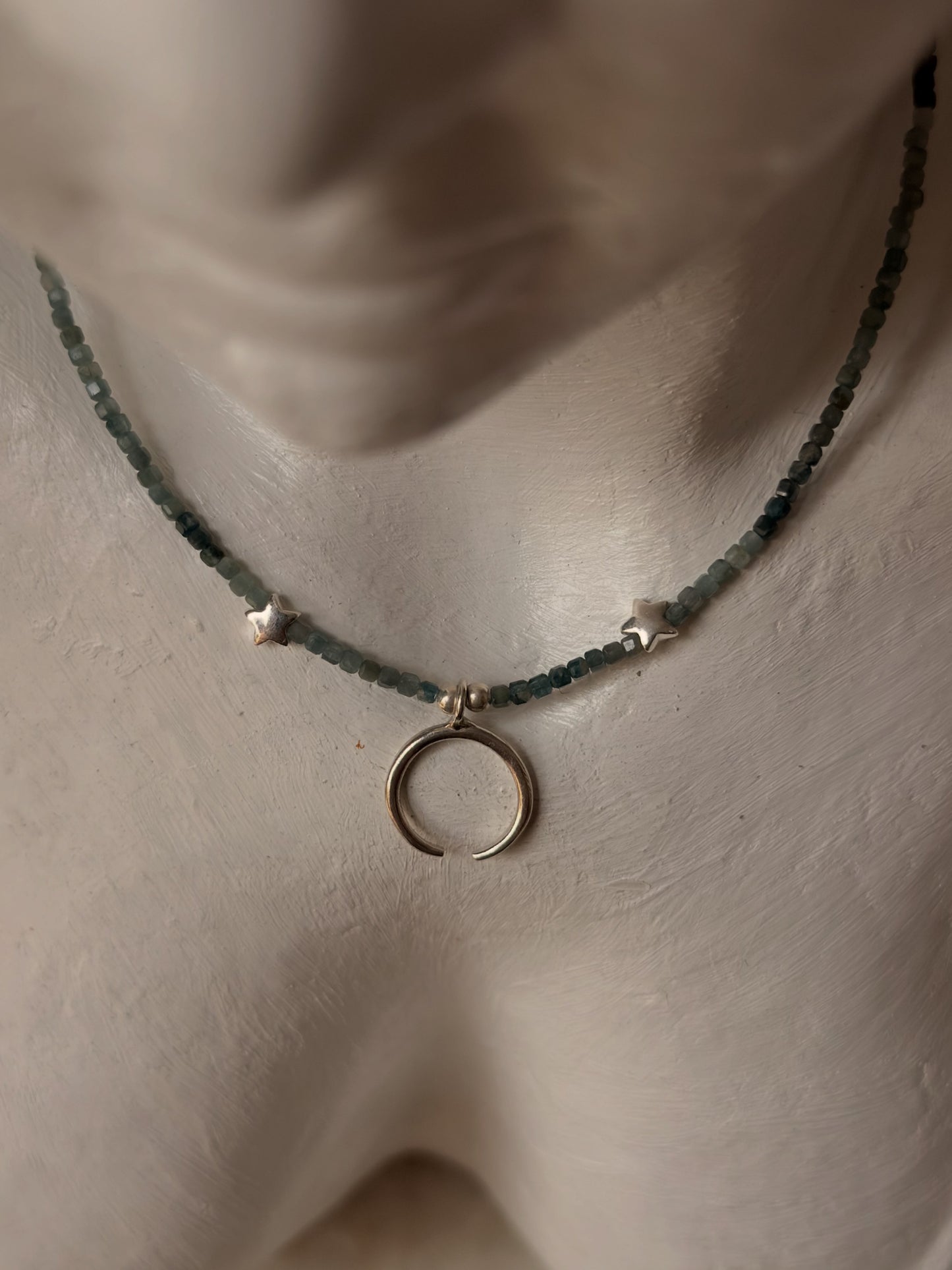 925 Sterling Silver Grandidierite Box Gradient, Star & Moon Handcrafted Necklace