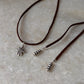 925 Sterling Silver Hemp Charm & Tribal Chunky Charm Tassel Leather Dark Brown Leather Cord Necklace