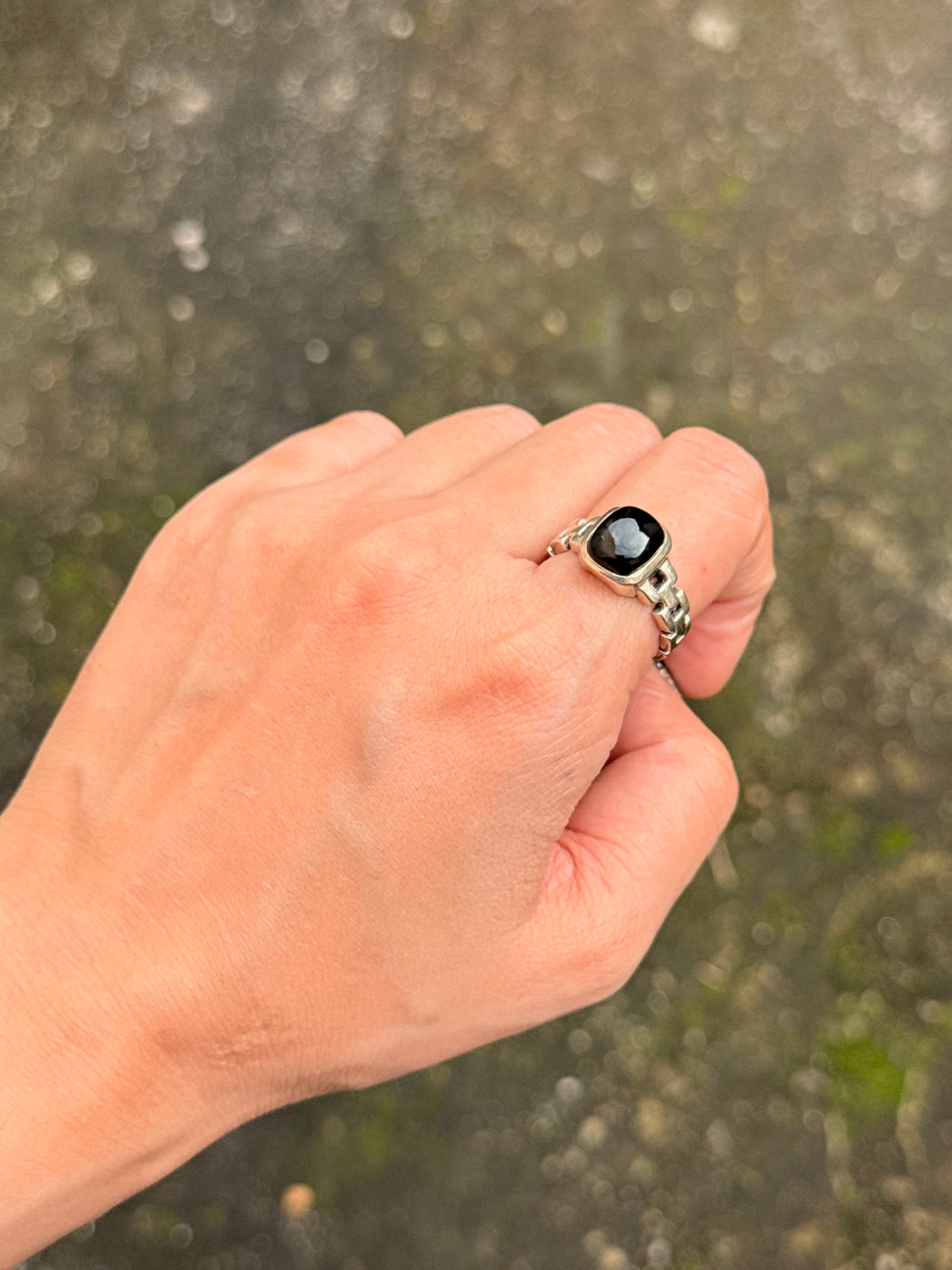 925 Sterling Silver Black Onyx Cuban Link Band Unisex  Ring