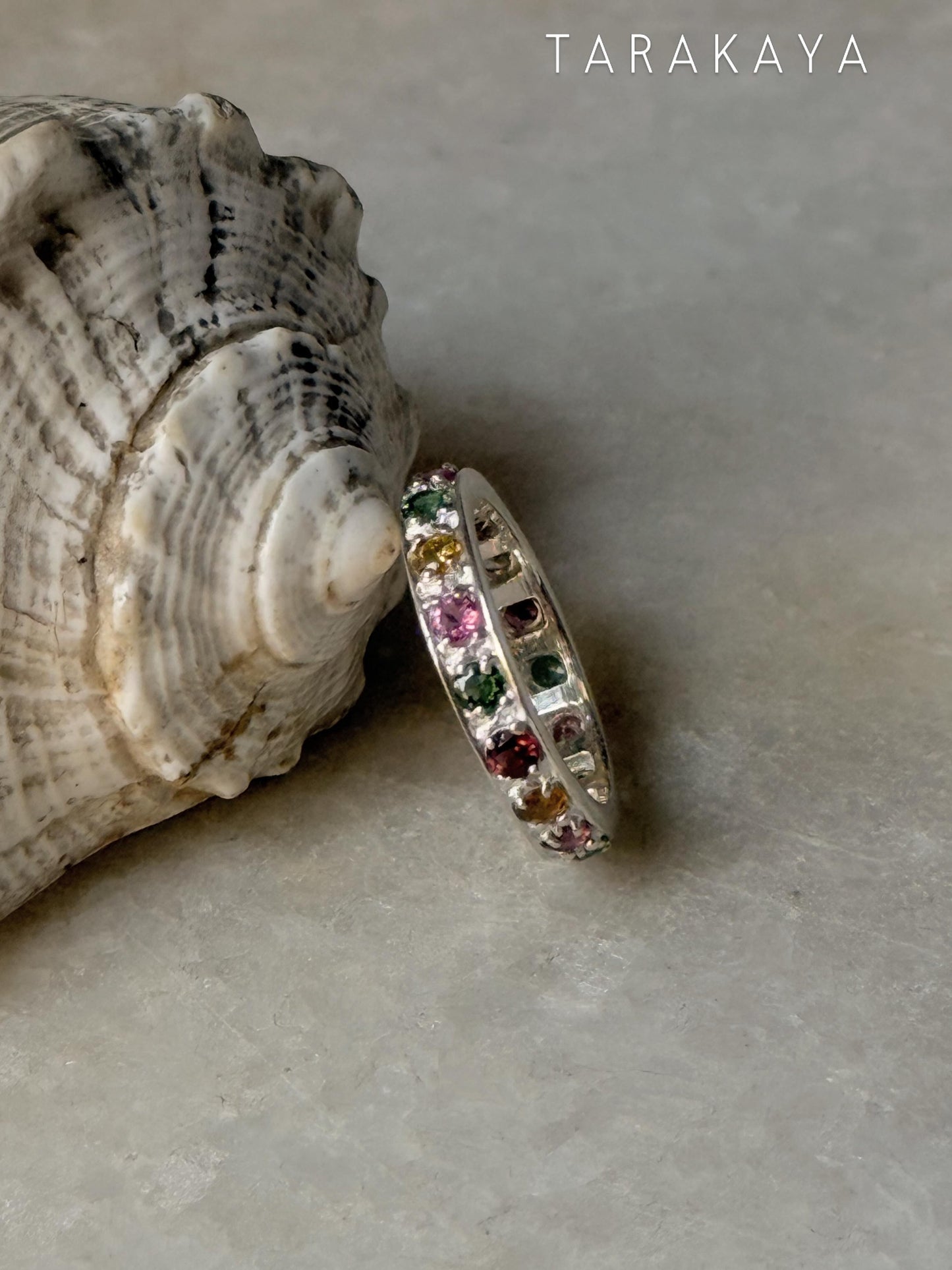 925 Sterling Silver Natural Multi Tourmaline Faceted Eternity White Band Ring